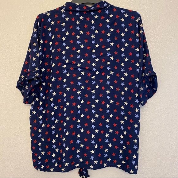 Tommy Hilfiger USA red white blue star American patriotic button up tie front XL - Picture 2 of 7